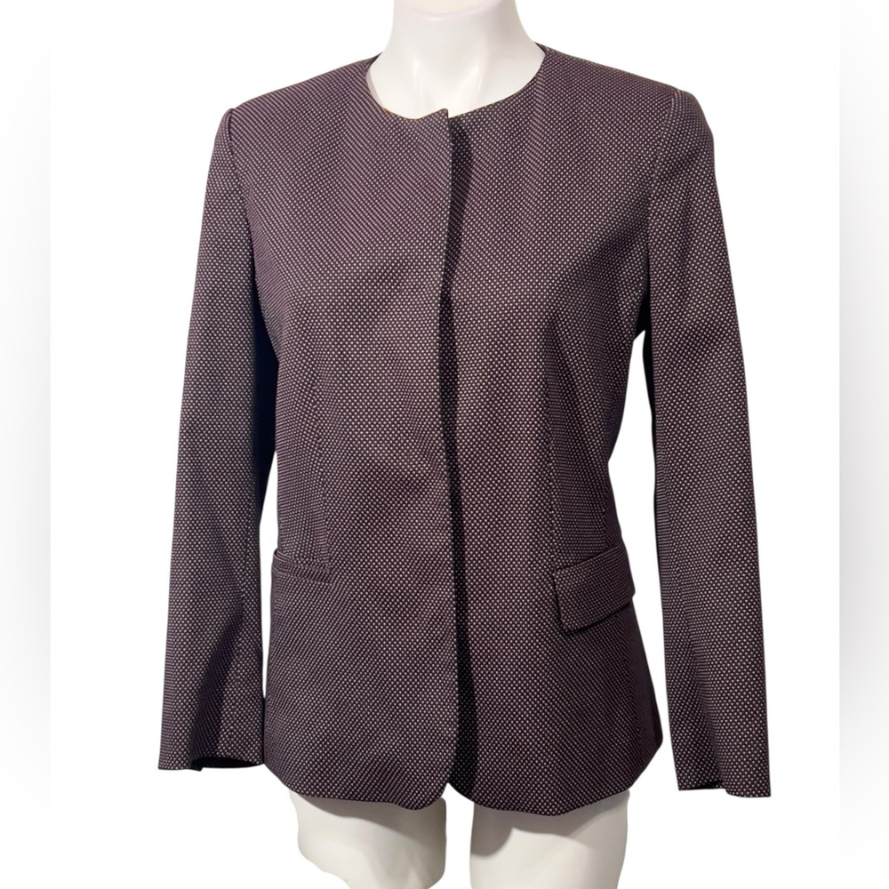 Ann Taylor Blazer 8T Dark Purple beige polka dot long sleeve snap button office - Picture 2 of 7